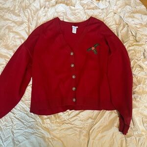 Red Button-Up Mickey Sweater